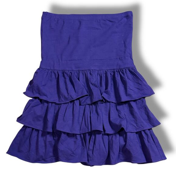 Y2K NOS TCU Mini Strapless Dress Womens Ruffled Layered Purple White Logo Size M - Picture 2 of 8